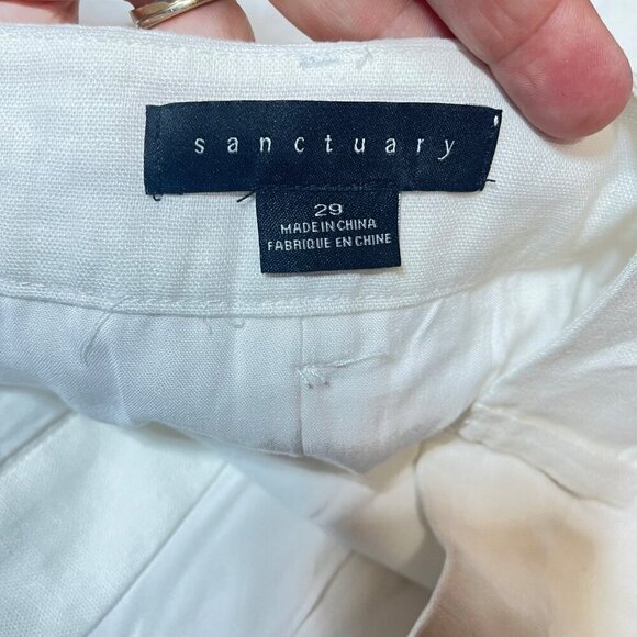 Sanctuary Women's White Flat Front Pockets Straight Leg Linen Trouser Pants Size - Picture 7 of 11